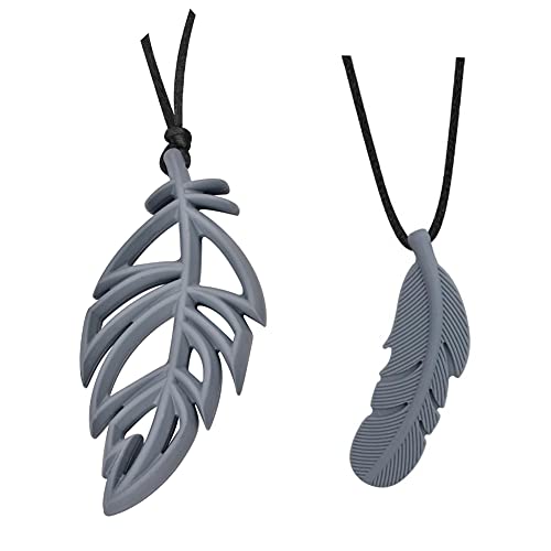 Image of Sensory Chew Necklace for Kids Adults,Fidgety ChewingToy Made of Soft Silicone,Leaf Feather Chewlery Necklaces BPA-Free