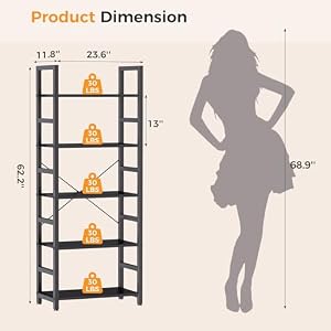 DUMOS 5-Tier Bookshelf, Modern Tall Bookcase Book Shelf — photo 3 of 6