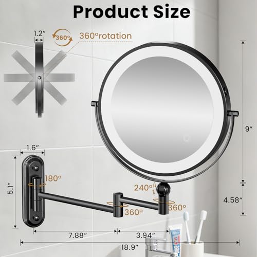 Miroir maquillage x30 avec lumière LED à intensité variable et bras rétractable - 3