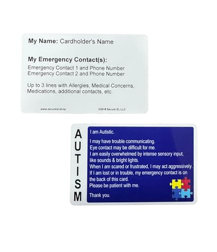 Autism Awareness ID Card 2-Pack – Personalized Emergency Contact Cards for Nonverbal or Autistic Individuals – Custom PVC Wallet Cards for Safety, Sensory Needs, Medical Alerts Hidden Disability