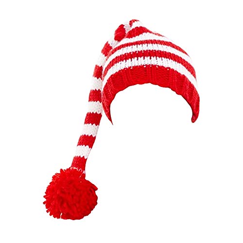 Kafeimali Baby Christmas Elf Long Tail Crochet Beanie Knit Hat Stocking Caps, Red, One Size