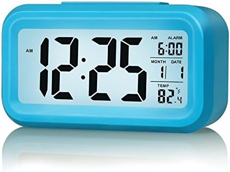 FirstDecor BLUE Morning Clock, LED Clock Slim Digital Alarm Clock Large Display Travel Alarm Clock (Temperature Display, Snooze Function, Smart Back-light)