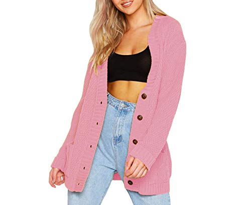 Image of Mix Brand Elegant Womens Chunky Cable Knit Cardigan Daisy Button Everyday Aran Long Sleeves Grandad Plus Sizes UK (Baby Pink, LXL (16-18))
