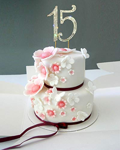 15 Cake Topper | Premium Bling Rhinestone Diamond Gems | 50Th Birthday Or Anniversary Party Decoration Ideas | Quality Metal Alloy | Perfect Keepsake #TOP2