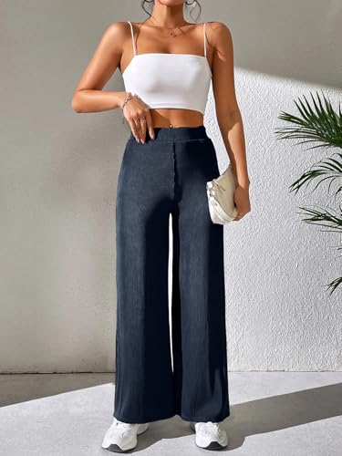 Image of Preneum Women High Waist Korean Wide Leg Trousers, Loose Fit Casual Lounge Pants, Travel, Office & Streetwear Comfortable Stylish Bottom Wear (Available Plus Size)