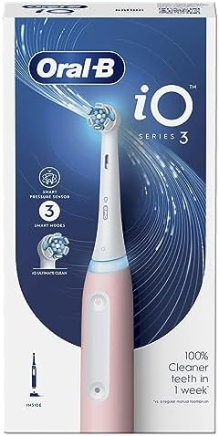 Oral-B iO Seria 3 Szczoteczka Elektryczna, Prezent Walentynkowy, 1 Końcówka, 3 Trybów, Inteligentny Czujnik Siły Nacisku, Stworzona w Technologii Braun, Różowa