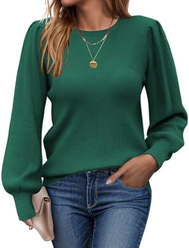 Pullover Damen Rundhals Strickpullover Winter Elegant Pulli Herbst Oberteil | Winterpullover Langarm Strickpulli Casual Sweatshirt mit Puffärmel Herbstpulli