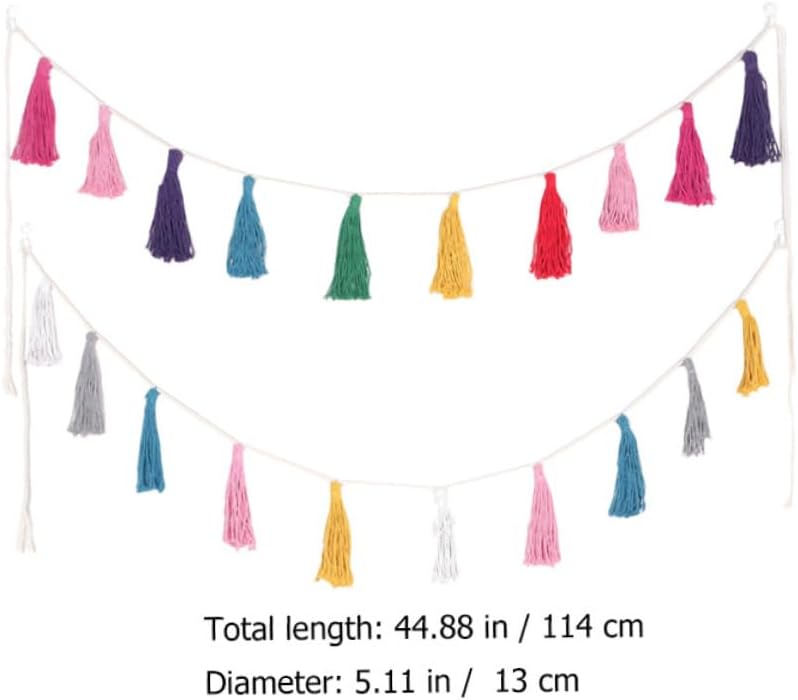 2pcs Rainbow Tassel Garland Wall Hanging Decor Bohemian Tassel Banner Decorative Hanging Garland for Home Party Nursery Room Decoration