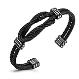 Adjustable C-Shape Open Cuff Bangle for Men - Infinity Love Knot Stainless Steel Double Line Twisted Cable Wire Bracelets for Mens Fashion Vintage Unique Boyfriend Gift for Valentines with Jewelry Box