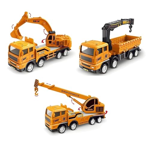 Image of Engineering Construction Friction Powered Vehicle Excavator Truck Toy for Kids Unbreakable Plastic Friction Powered Construction Truck Toy Gift for Kids (Pack of 3)