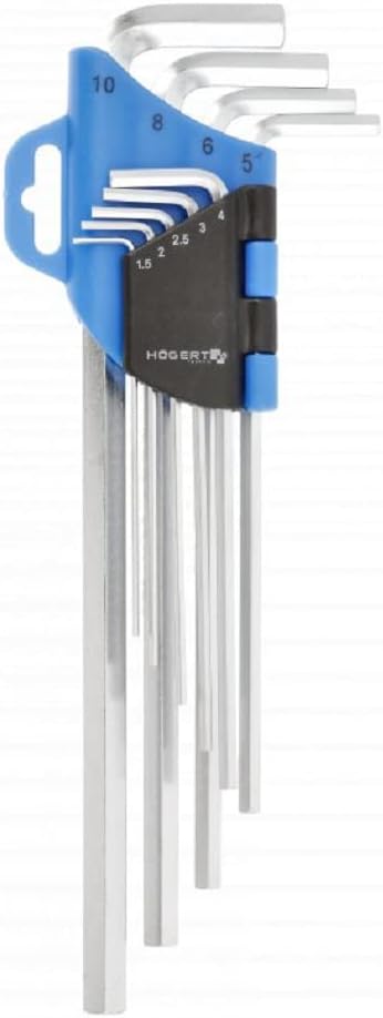 Högert Technik - Allen Key Set, hex Key, Set of 9 Pieces, Sizes T1.5 to T10, Made of CRV Steel, Resistant to Deformation and Abrasion, Long, Silver
