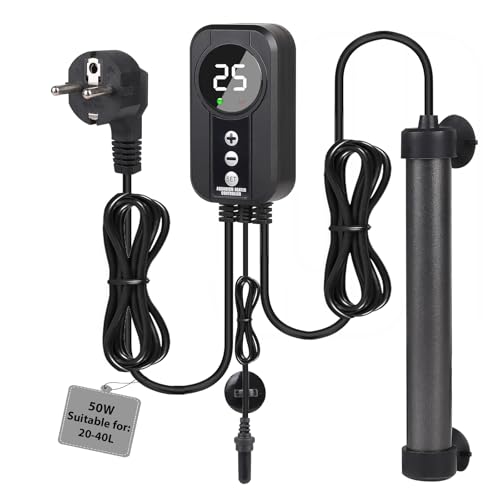 EXLECO Aquarium Heizung 50W, Titanium Aquarien Heizstab mit Display LED Controller & Temperatursensor, Temperatur Einstellbare Aquariumheizung, Aquariumheizer für 20-40L Fisch Tank Tauchsieder Heizung