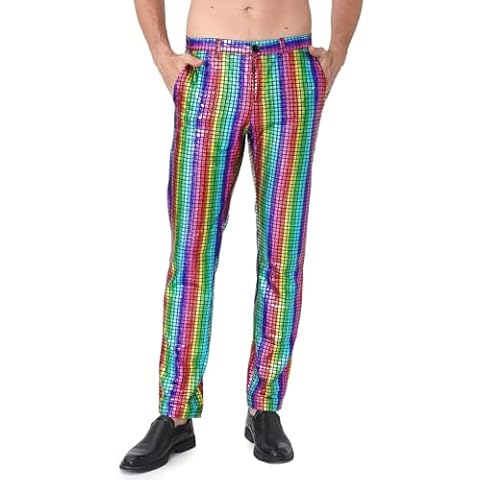 COSAVOROCK Mens Sequin Metallic Trousers Cover
