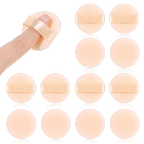 12 esponjas pequeñas para polvos de maquillaje, color de piel, suaves y pequeños, polvos de 1.5 pulgadas, esponjas de maquillaje de microfibra de tamaño de dedo, esponja de maquillaje para mujeres