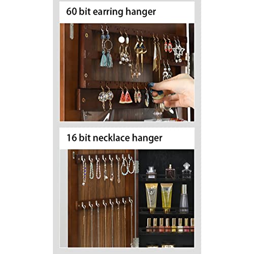 Fifor Jewelry Armoire, Wall Mounted/Door Hanging Mirror, Lockable Jewelry Cabinet, With Full Length Mirror And 6 Storage Rack, Jewelry Organizer Storage Box, For Women Girls #TOP6
