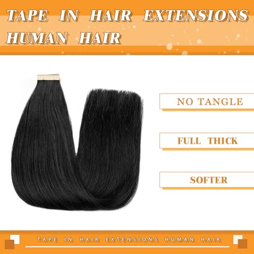 Image of YDDM Human Hair Tape in Extensions, 24 Inch 20pcs Jet Black Straight 100% Remy Human Hair for Women Invisible Seamless Tape in Hair Extensions(1#, 24 Inch)