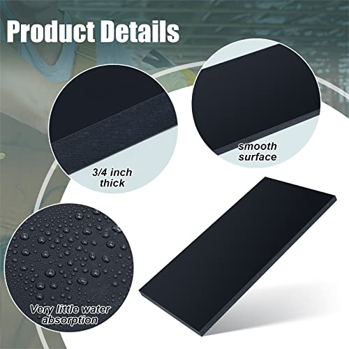 Image of Wesiti 2 Pcs HDPE Plastic Sheets 3 /4 Thick Hard HDPE Sheet Polyethylene Sheet, High Density Polyethylene Board for Crafts Flat Panel DIY Materials for Home Decor Handicrafts (Black, 12 x 24 Inch)