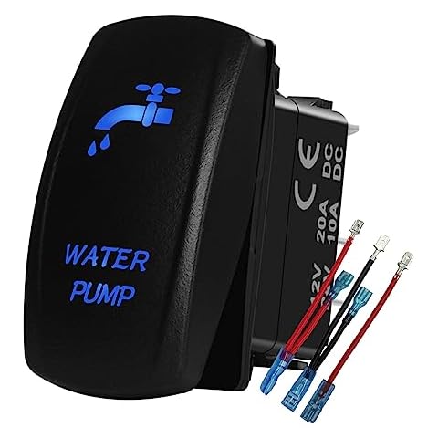 BACAUTOPARTS Blue Backlit Water Pump Rocker Switch Freshwater Tank 5Pin On Off Toggle Switch for Car Boat Marine Pontoon RV Camper Travel Trailer 12V 24V Cover