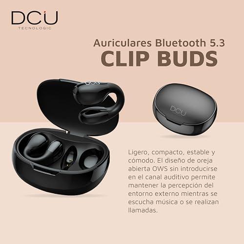 Dcu Tecnologic - Cuffie Bluetooth 5.3 Clip Buds - Wireless - Connessione Multipunto - Tempo Di Utilizzo Continuo 7H (Ricarica Singola) Più Di 30H Con La Scatola Di Ricarica. Colore Nero - 2