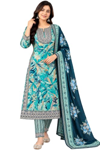 Image of Women's Embroidered Pant with Dupatta Set Ethnic Straight| Traditional Elegant Embroidery Work | Regular Fit | Three-Piece Ethnic Dress Set