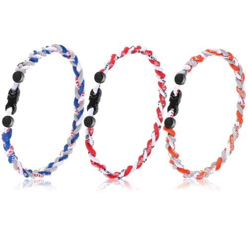 Junkin 3 Pcs Baseball Necklaces, White, Blue, Gray, Orange, Red