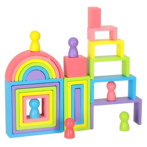 Sherwood Store Arcobaleno montessoriano con blocchi di costruzione e 6 omini per bambini da 3 anni