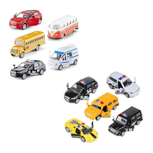 KIDAMI Die Cast Metal Toy Cars Set of 5, Official Car & Police Car