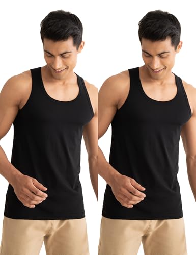 Image of DAMENSCH Regular Fit Solid Round Neck Vest Sleeveless Moisture Wicking Anti-Bacterial Anti Odour Soft & Durable Stretchable Cotton Vest for Men