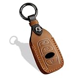 Aoocar Leather Key Fob Cover, Compatible with Subaru Forester CrossTrek Outback Ascent Legacy Impreza WRX BRZ STI, etc, Retro Style No Screw Design Smart Key Holder Protector(4 Button, Brown)