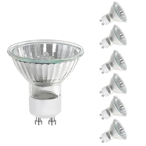 Trubuyware GU10 50W Halogen Light Bulbs, GU10 Halogen Spotlight Bulbs Dimmable, 230V Spot Light Bulbs 2 Pins for Ceiling Light, 2700K Warm White, 6 Pack