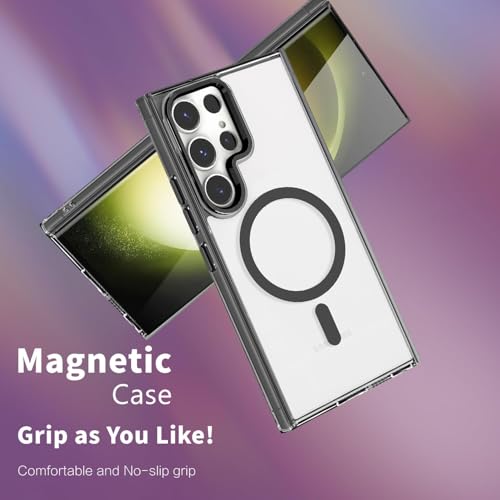 Image of Magnetic Case for Samsung Galaxy S24 Ultra 5G, Compatible with MagSafe, Shockproof Protective Phone Cover, Non-Yellowing Hard Clear PC Back (Black)