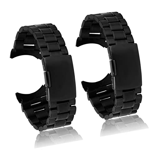 Bracelet montre noir en acier inoxydable Mikikit 2 pièces barres courbes