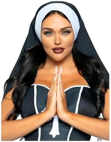 Fartoni Véu freira para disfarce de freira menina ou mulher. Acessórios disfarce freira Halloween. Gorro de freira terror ou medo. Véu para disfarce freira homem. Complementos para disfarces de