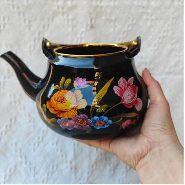 Кухонные чайники Vintage FloralBlack эмаль на стали с золотой ручкой для домашнего офиса 2 5 л