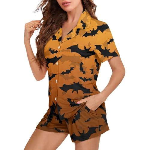 Image of Women's Short Sleeve Sleepwear Pajamas Nightwear with Pockets | skin-friendly breathable material resists pilling fading and deformation after repeated washing