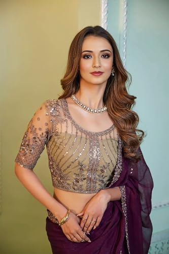 Image of Women's Bollywood Heavy Sequins Embroidery Work Georgette Saree with Unstitched Blouse