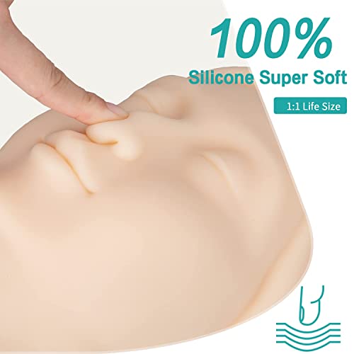 Image of Injection Training Silicone Mannequin Head - Full Soft Silicone with Bones Inside Human Face Facial Skin Practice Model Training Practice for Micro-Plastic Suture Jewelry Display Makeup
