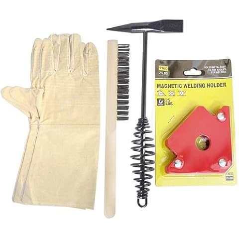 Welding Chipping Hammer with Coil Spring Handle and 25lbs Magnetic Welding Holder,Wire Brush with a Pair Welding Gloves for Removing Slag and Welding Residue Cover