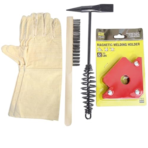 Welding Chipping Hammer with Coil Spring Handle and 25lbs Magnetic Welding Holder,Wire Brush with a Pair Welding Gloves for Removing Slag and Welding Residue