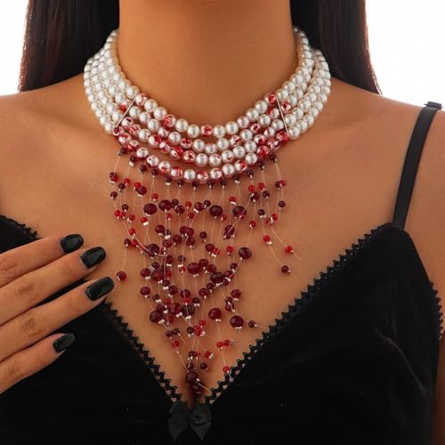 Collier gothique perles de sang rouge pour sublimer un décolleté
