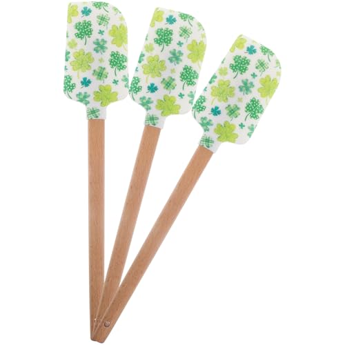 Abaodam Juego de 3 Espátulas de Silicona para Crema y Pasteles Diseño de Trébol Verde para Saint Patrick's Day, Material Sintético Ligero y Fácil Almacenamiento
