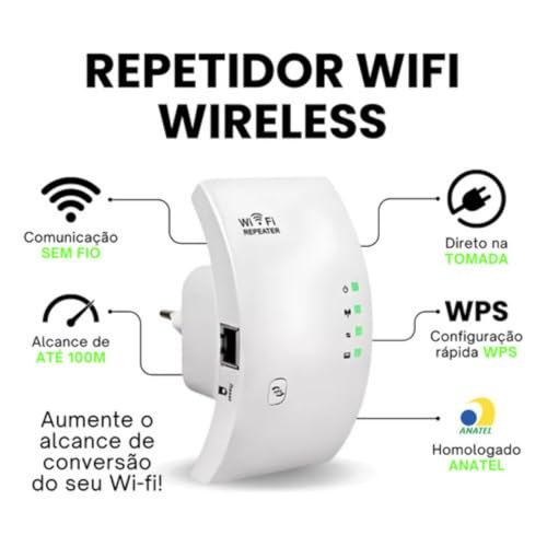 Amplificador de Sinal Wi-Fi 300Mbps Banda 2.4GHz Repetidor de Wifi Bivolt Extensores Rede Wireless R