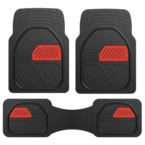 Image of Coverado Car Floor Mats All Weather Waterproof Deep Dish Anti-Slip Car Mats Set, Heavy Duty Rubber Floor Mats for Cars, Universal Trim to Fit Automotive Floor Mats for Cars Trucks SUV, Black&Red