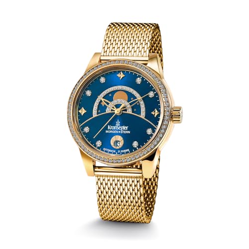 Montre automatique femme Kronsegler Morgenstern en or et bleu milanais
