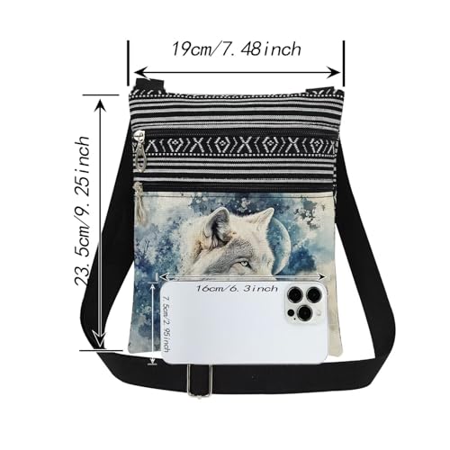 Wolf Moon Print Crossbody Bag Adjustable Unisex Shoulder Bag with Zipper Wolf Lovers Gift for Women Men Messenger Bags Outdoor Wilderness Enthusiasts Gift2