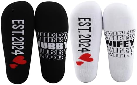 MBMSO Couples Socks Set Newlyweds Gift Socks Hubby and Wifey Est. 2024 Wedding Gift for Bride and Groom Socks Engagement Gift