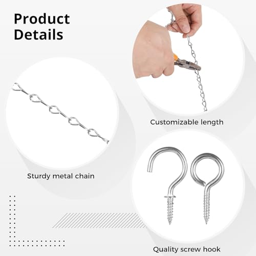 Image of 468 Inches Silver Hanging Chains, Picture Hanging Chain with S Hooks, Hanging Hooks, Buckles, Rings and Screw Hooks, Decorative Chain with Adjustable Length for Hanging Plants, Photos, Bird Feeder