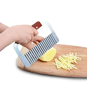 pepplo Crinkle Cutters, Crinkle Cutting Tool French Fry Slicer Stainless Steel Blade Wooden Handle Vegetable Salad Chopping Knife, 1 Pack