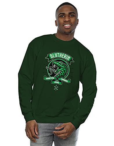 Harry Potter Men's Slytherin Toon Crest Sweatshirt Forest Green Small