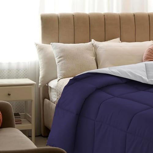 Image of Quilt for All Season 150 GSM Comforter Duvet /Ac Blanket King Size Bed Soft Microfiber Lightweight (90 inch X106 inch Inches) - King Size Bed Comforter - Navy Blue /Silver Grey Color